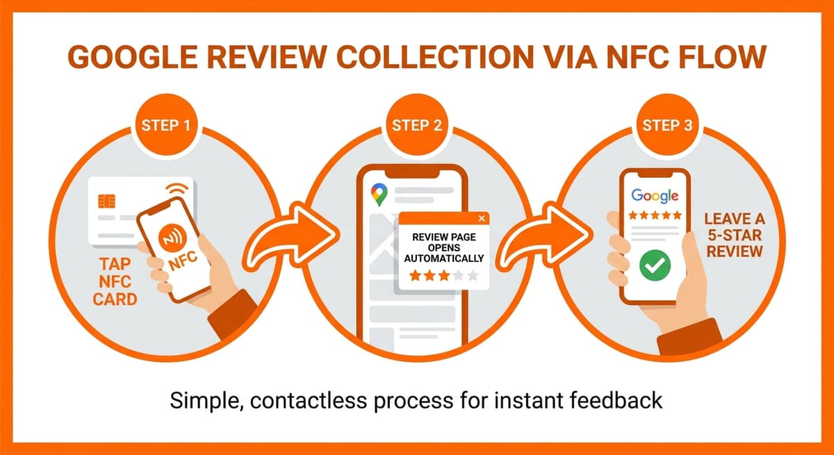 Google口コミ誘導フロー — NFCタップで口コミページへ直接誘導