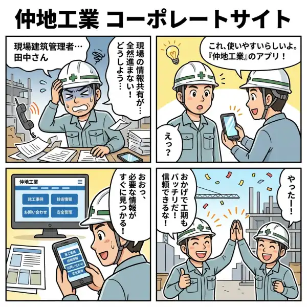 仲地工業 コーポレートサイトの4コマ漫画