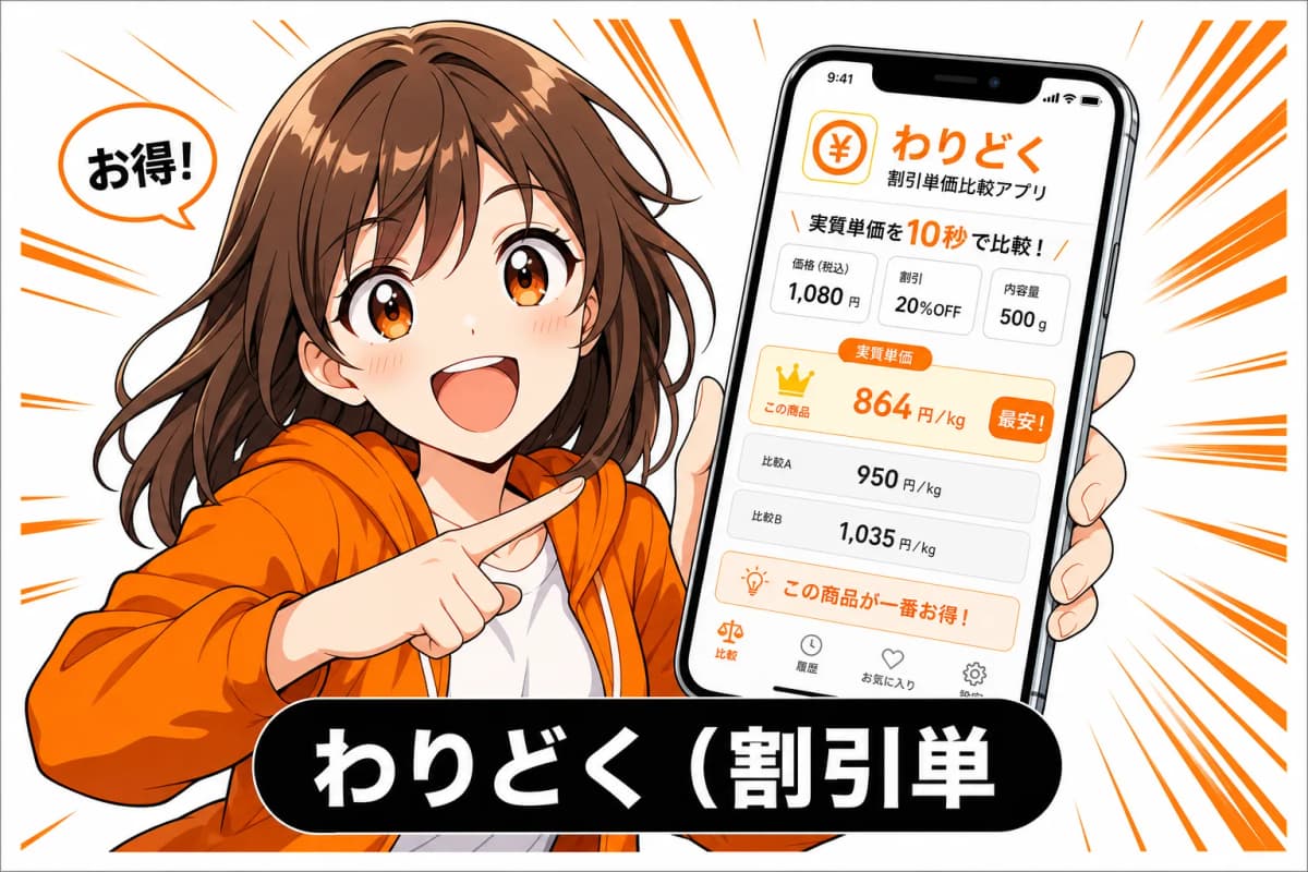 わりどく(割引単価比較アプリ)